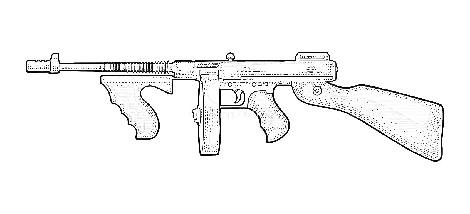 Томпсон субматитралистический пистолет с деревянными ручками и прикладом