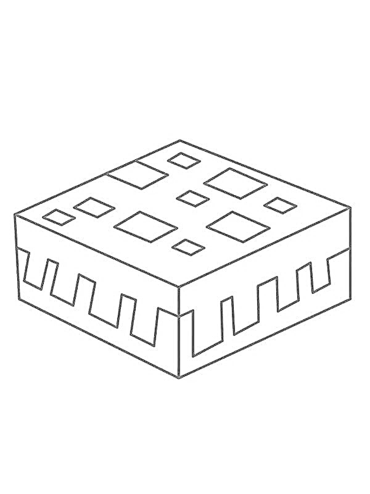 Раскраска Майнкрафт блок с рисунком на верхней и боковых гранях