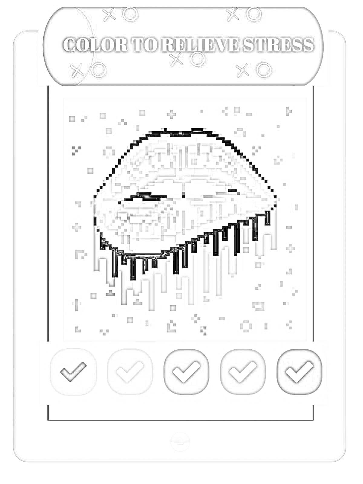 На раскраске изображено: Губы, Пиксельное искусство, Антистресс