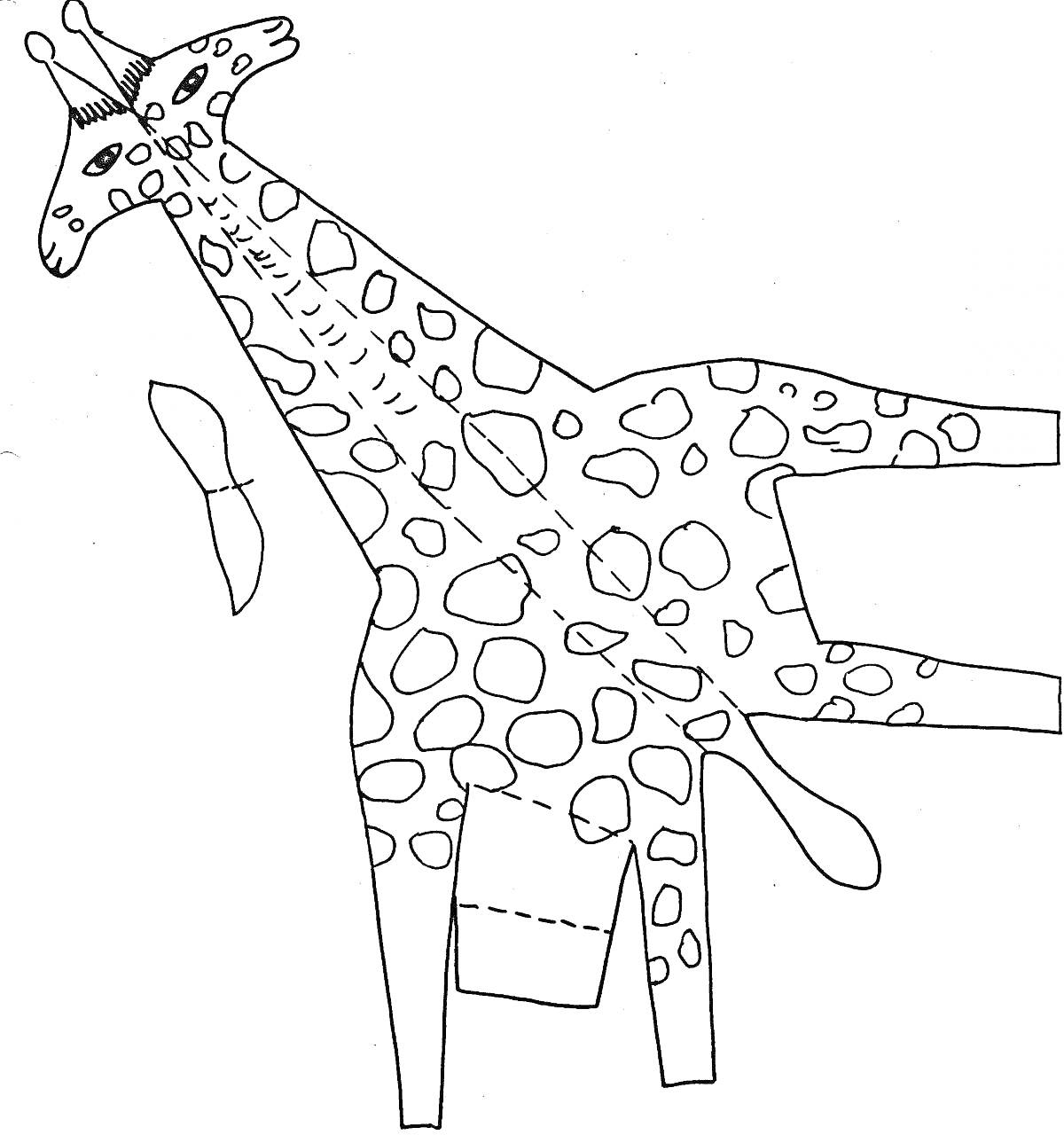 Раскраска Жираф из бумаги для вырезания и составления объемной фигуры