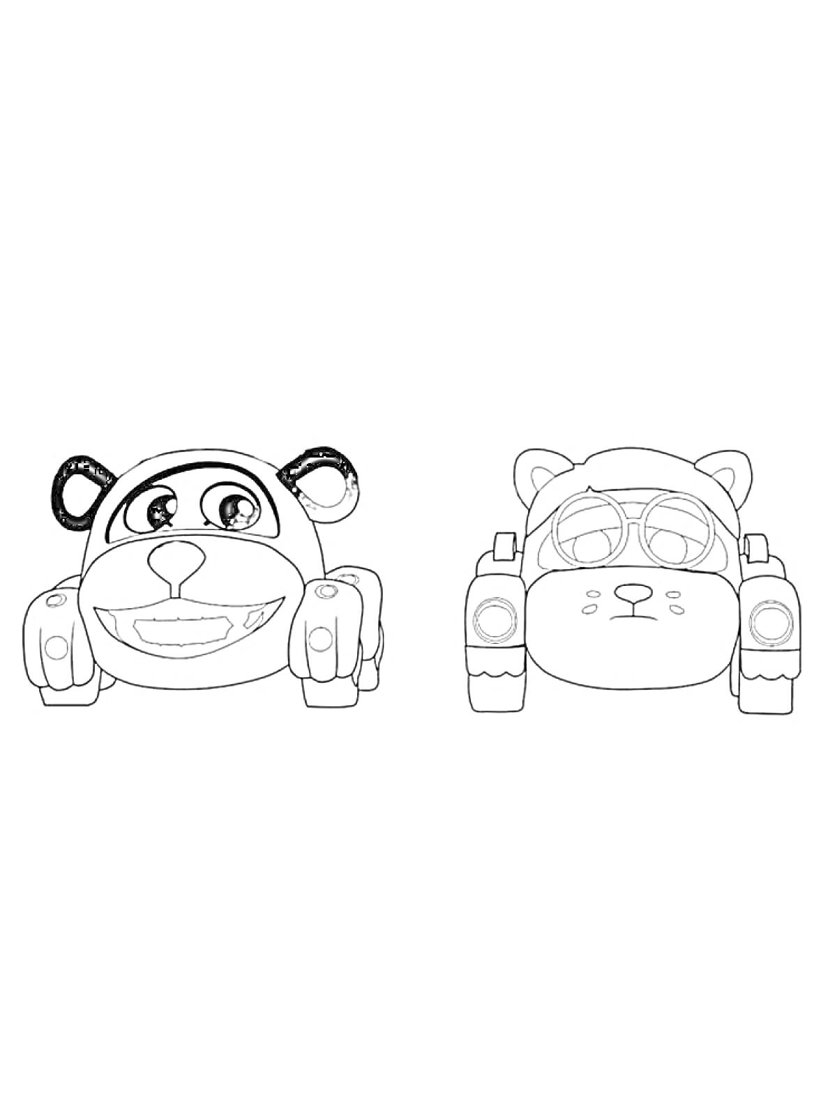 Раскраска Два автомобильных персонажа: обезьяна и кот