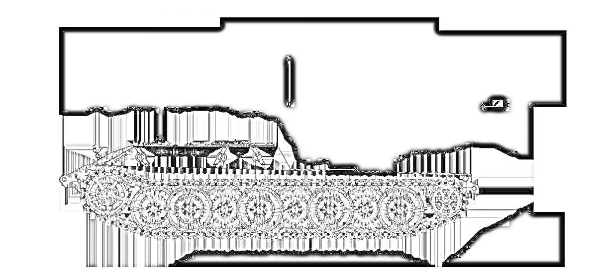 На раскраске изображено: Военная техника, Танк, Гусеницы, Сладости