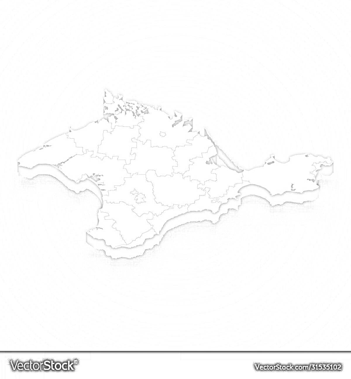 Раскраска Карта Крыма с границами районов и серым фоном
