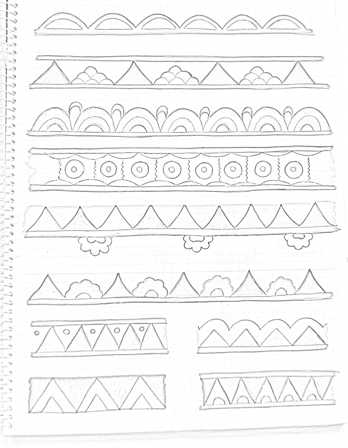 Раскраска Сборник узоров борецкой росписи - волны, треугольники, цветы, круги