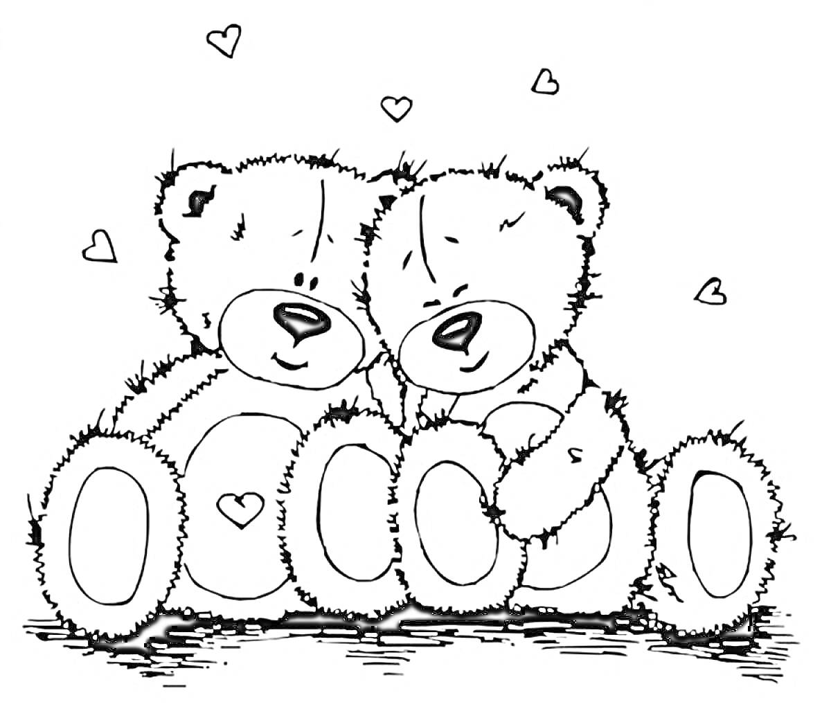 На раскраске изображено: Сердца, Любовь, Медведь, Милые, Обнимание