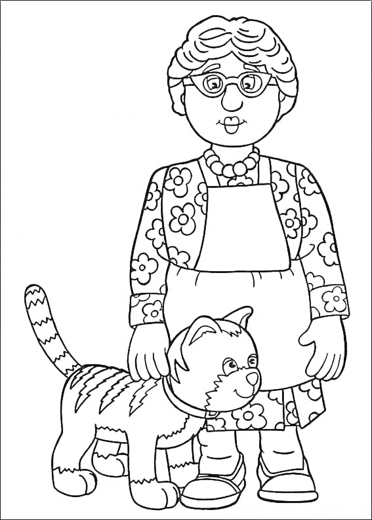 Раскраска Бабушка с котом