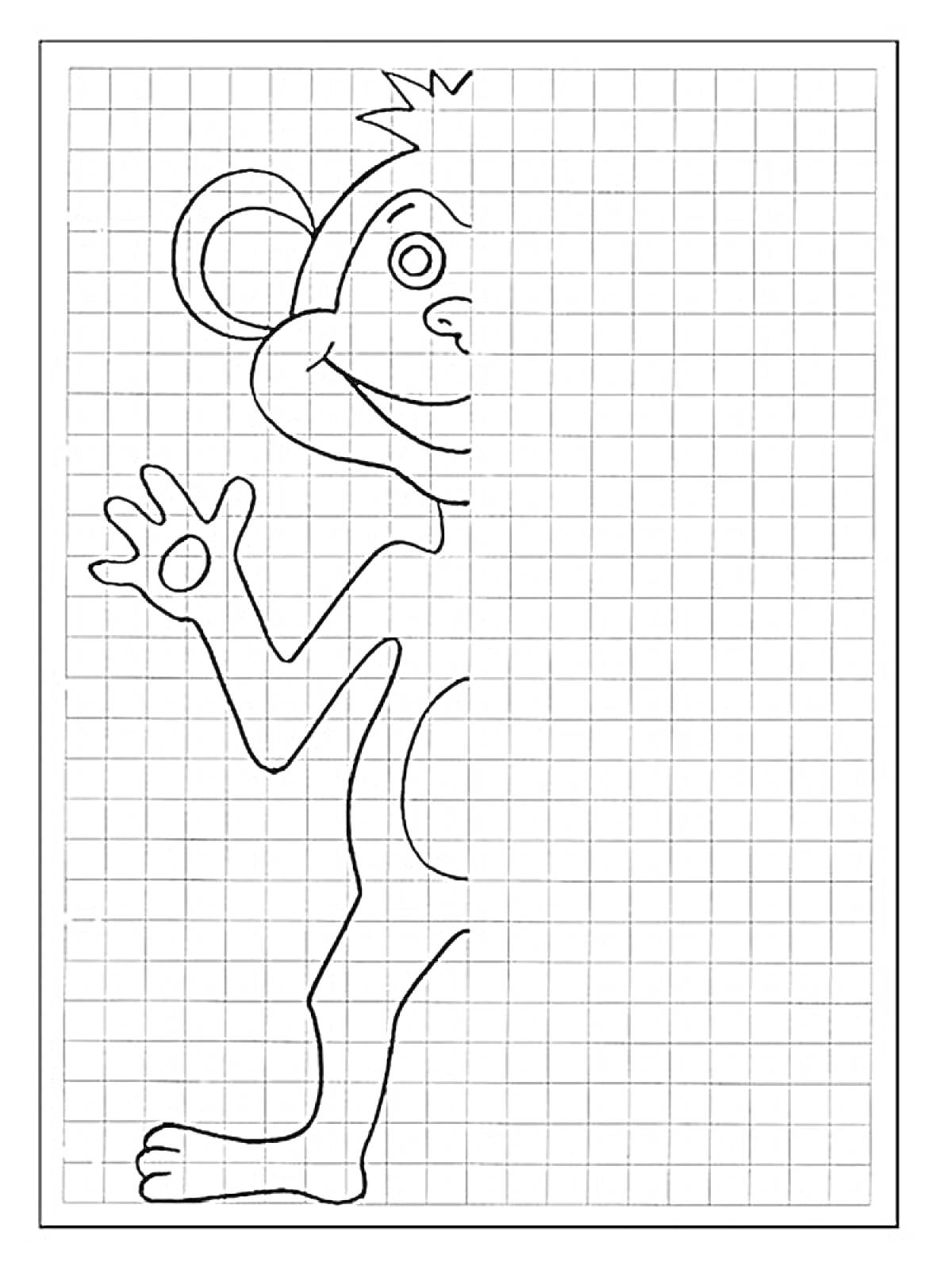Раскраска Раскраска по клеточкам с изображением частично нарисованной обезьянки