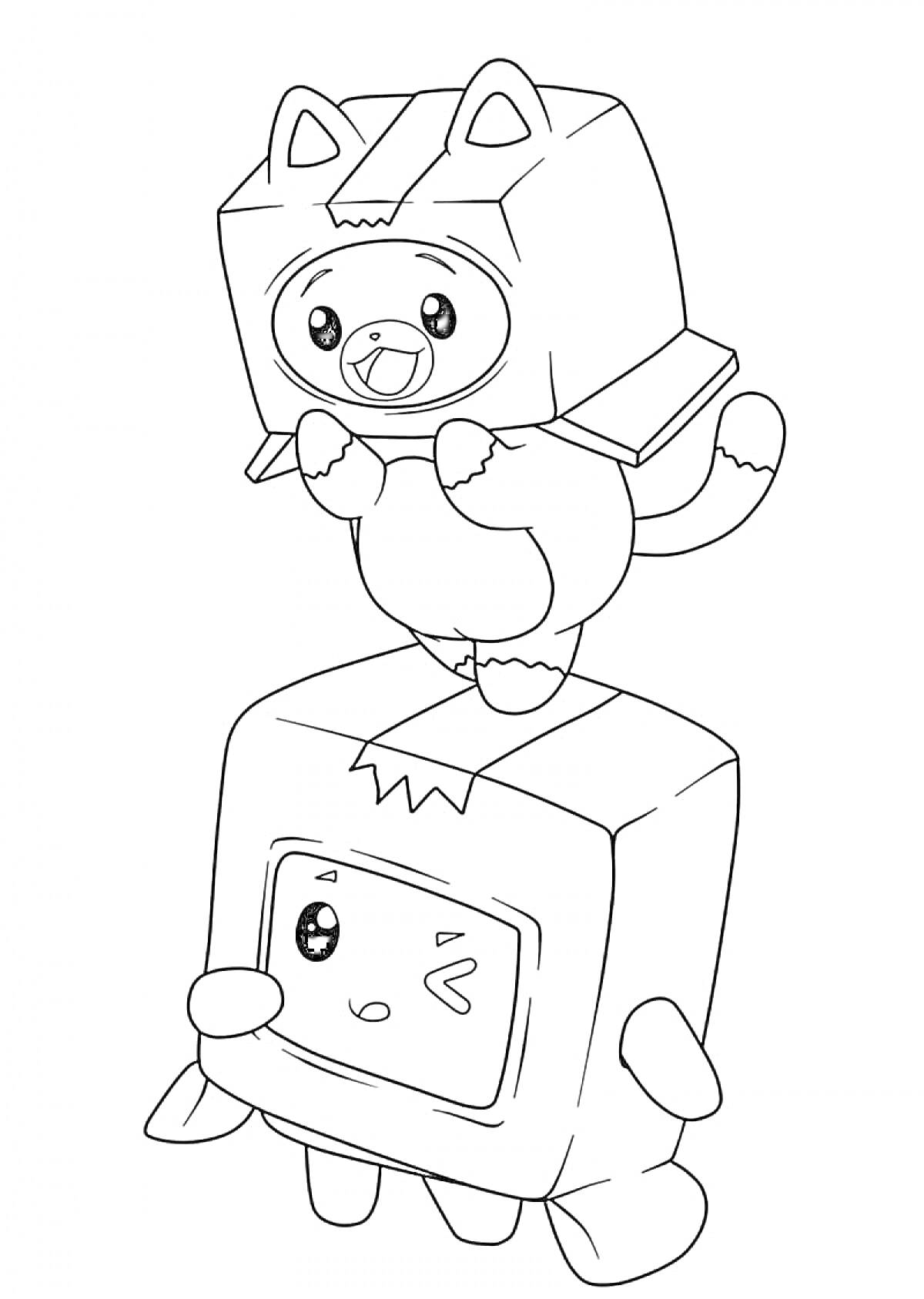 На раскраске изображено: Boxy Boo, Телевизор, Игра, Животные, Творчество
