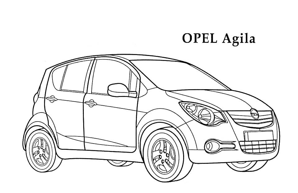 Раскраска Opel Agila с названием модели