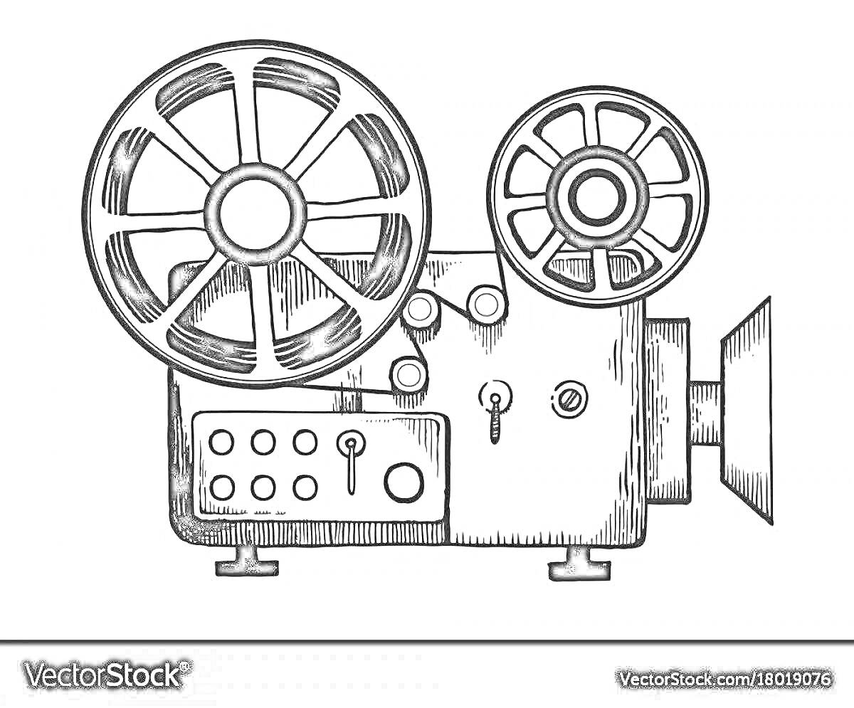Раскраска старый кинопроектор с катушками и кнопочной панелью