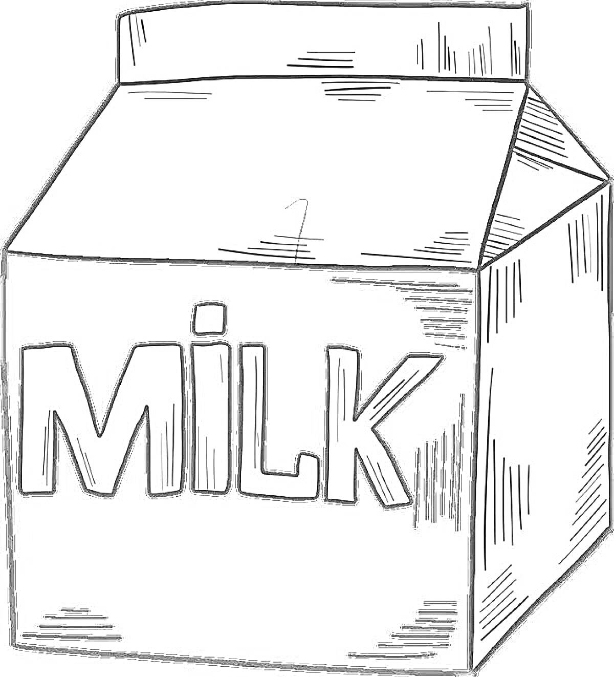 На раскраске изображено: Молоко, Упаковка, Картон, Надпись, Напиток, Еда, Слова