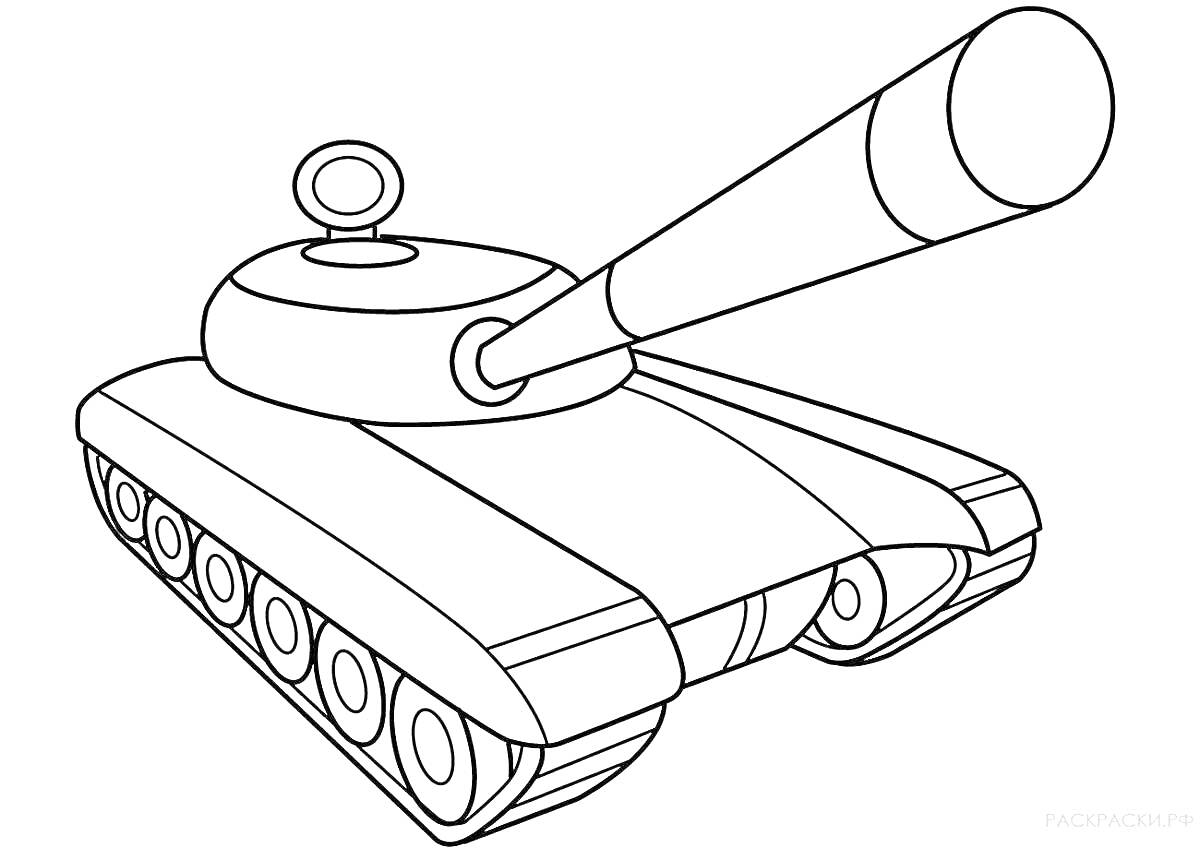 На раскраске изображено: Танк, Военная техника, Пушка, Гусеницы, Транспорт