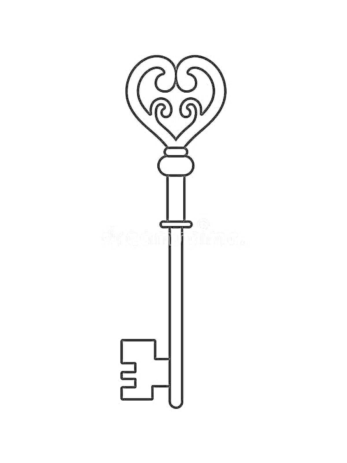 Раскраска Ключ с сердцевидной головкой и простым корпусом для раскрашивания