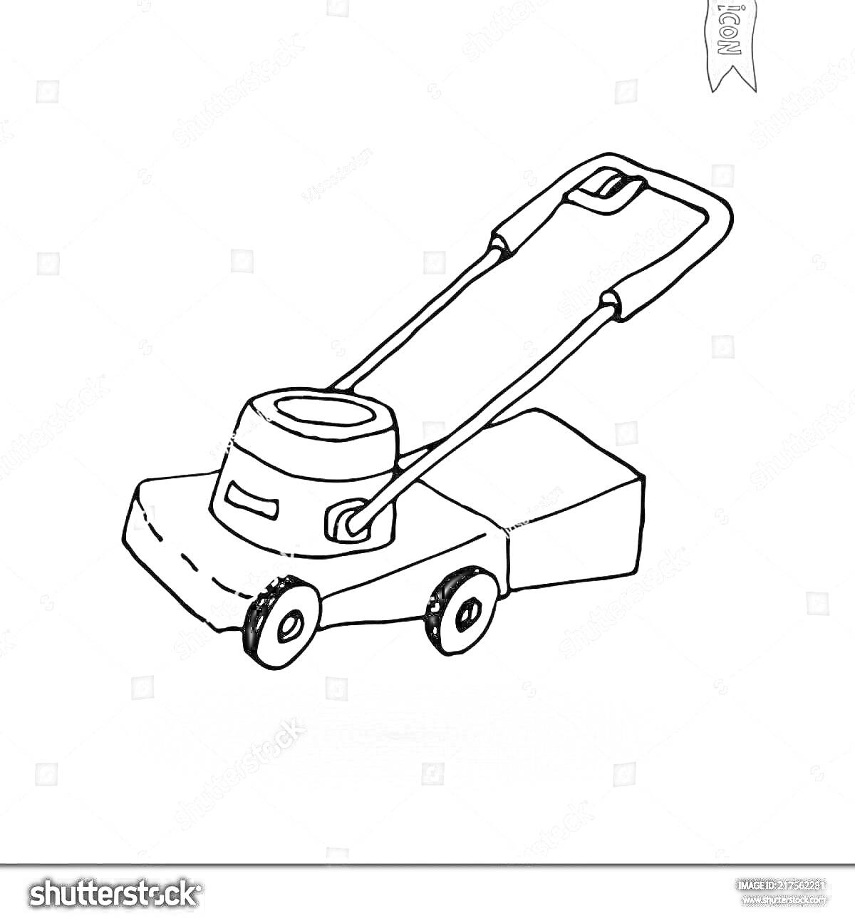 Раскраска Газонокосилка с ручкой и колесами