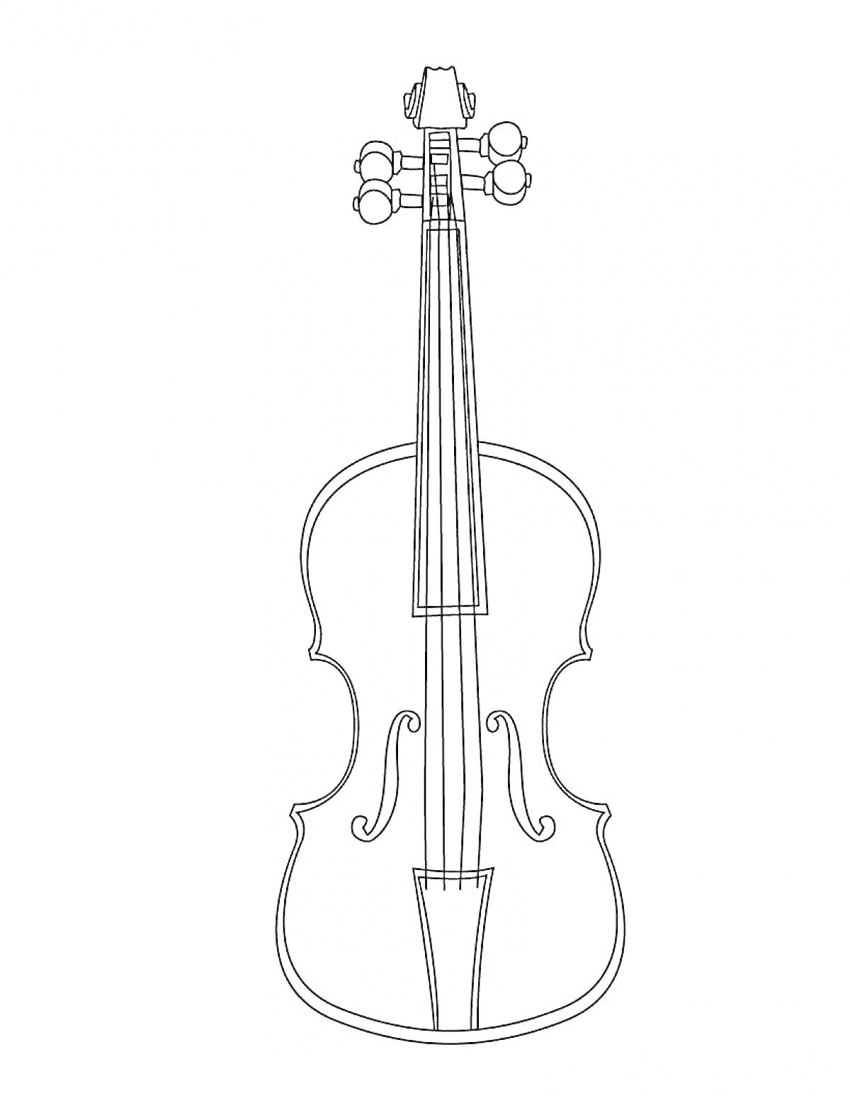 Раскраска скрипка с грифом, колками и струнами