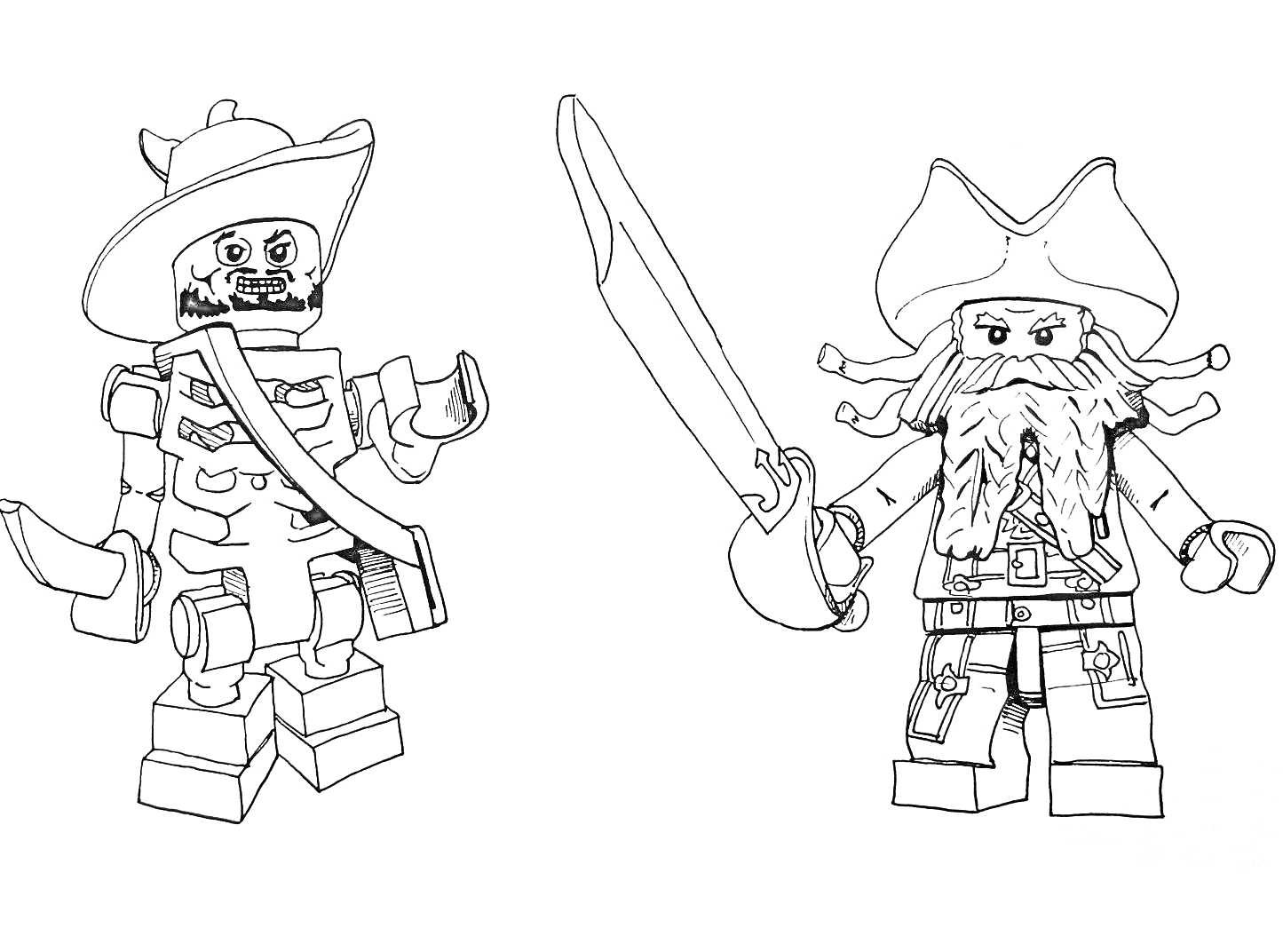 Раскраска Пираты-конструкторы с мечом и костями