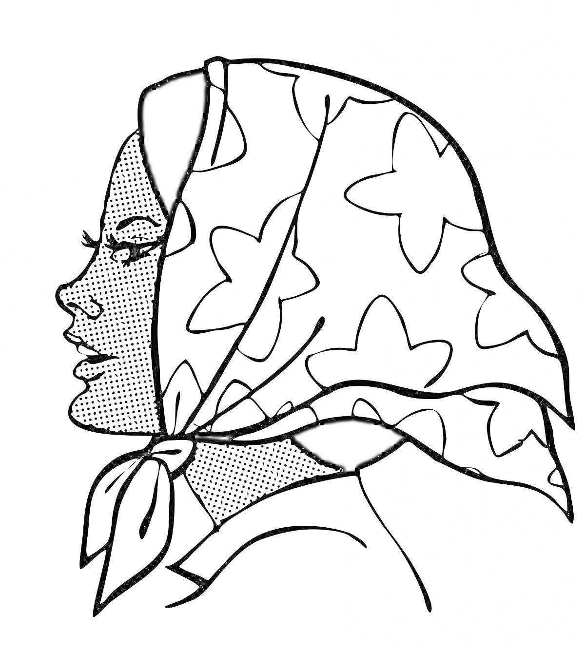 Раскраска Портрет женщины в платочке с цветочным рисунком