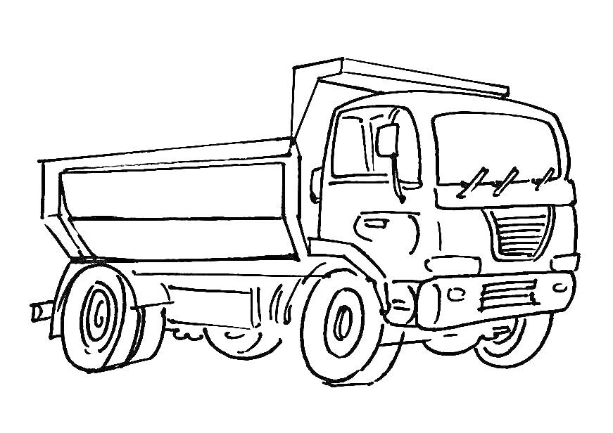Раскраска Самосвал с кабиной водителя и кузовом для перевозки грузов