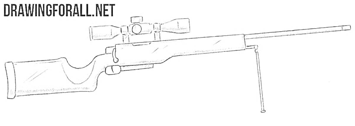Раскраска Снайперская винтовка АВМ с оптическим прицелом и сошками из игры Standoff 2