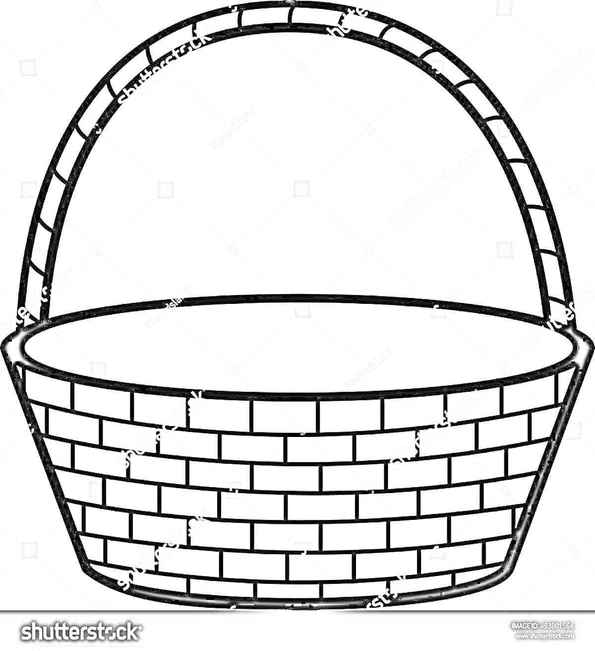 На раскраске изображено: Корзина, Пустая, Ручка, Кирпичная кладка