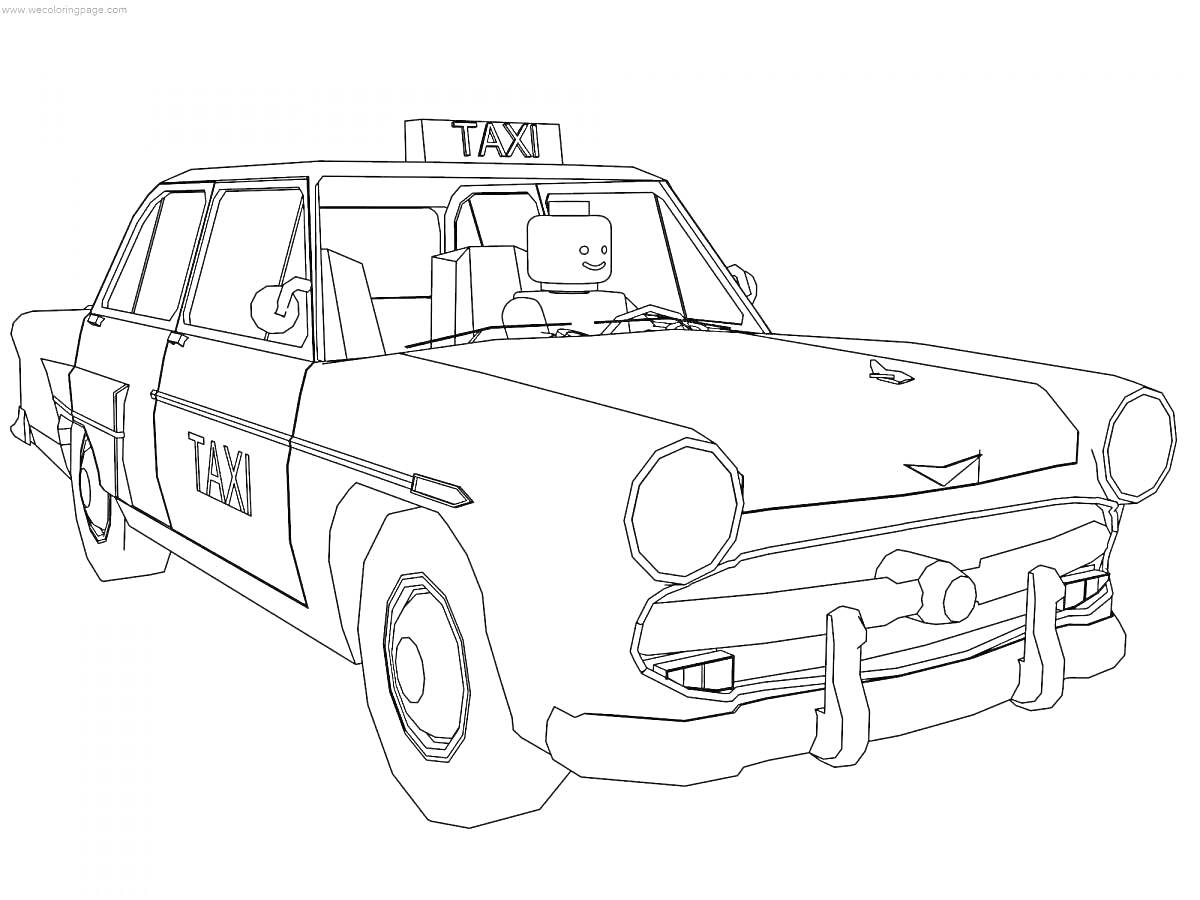 На раскраске изображено: Такси, Водитель, Транспорт