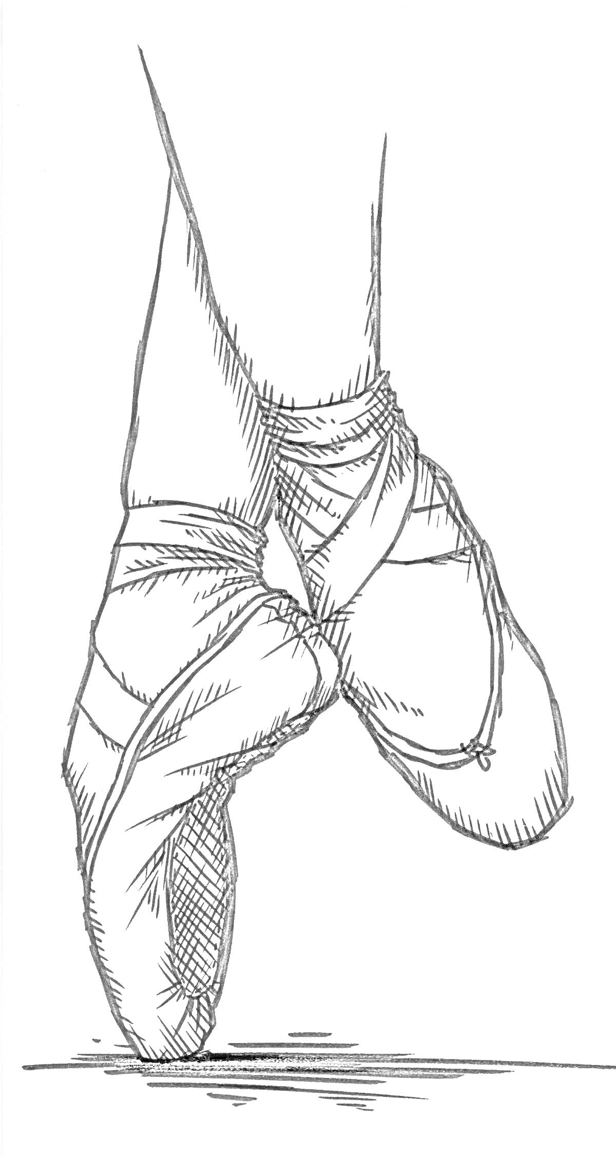 Раскраска Пуанты на ногах, стоя на полу