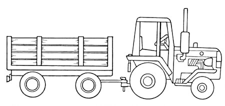 Раскраска Трактор с прицепом, металлическим багажником и открытыми окнами в кабине