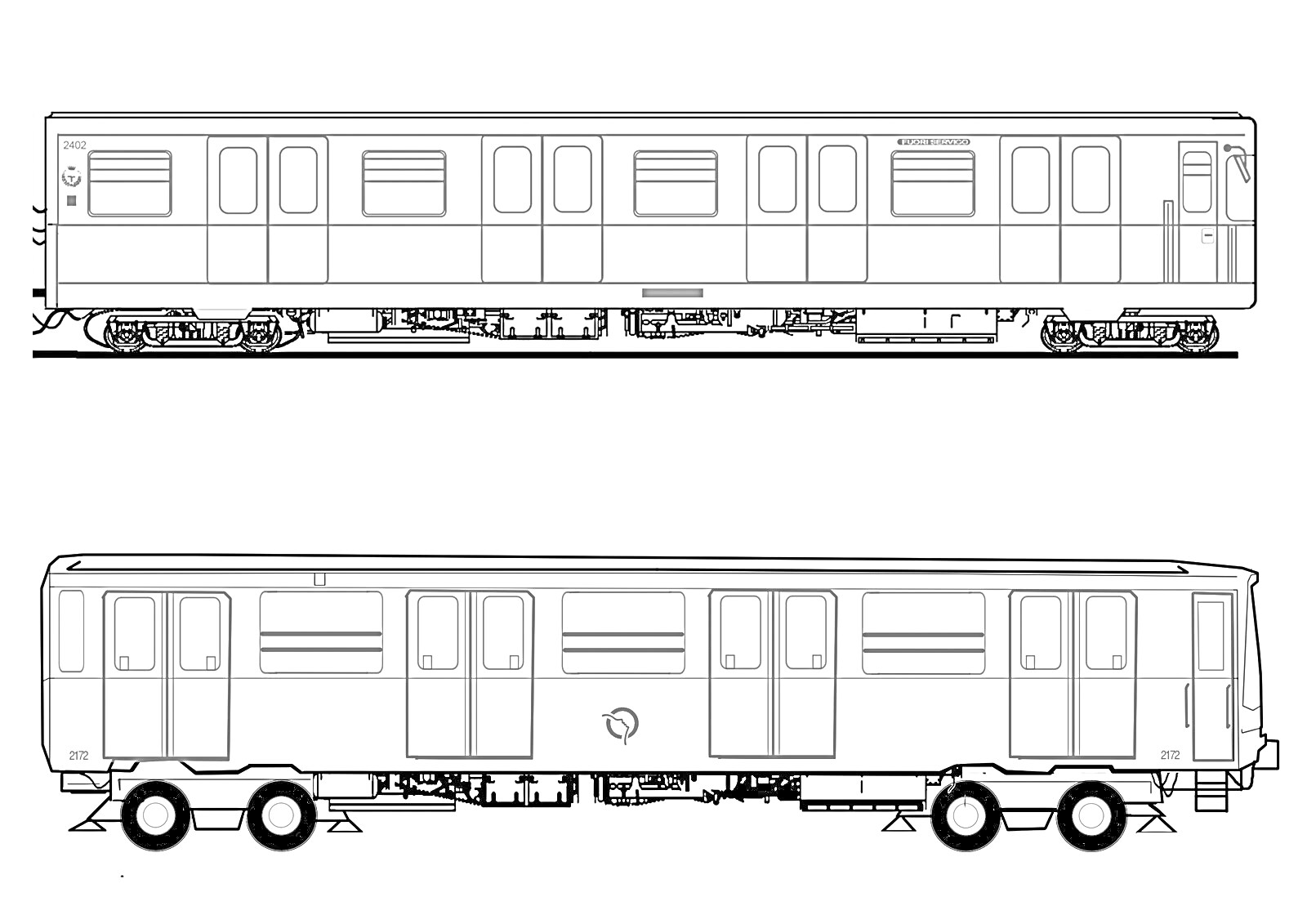 На раскраске изображено: Метро, Поезд, Транспорт, Колеса, Окна, Железная дорога, Рельсы, Дверь, Вагоны