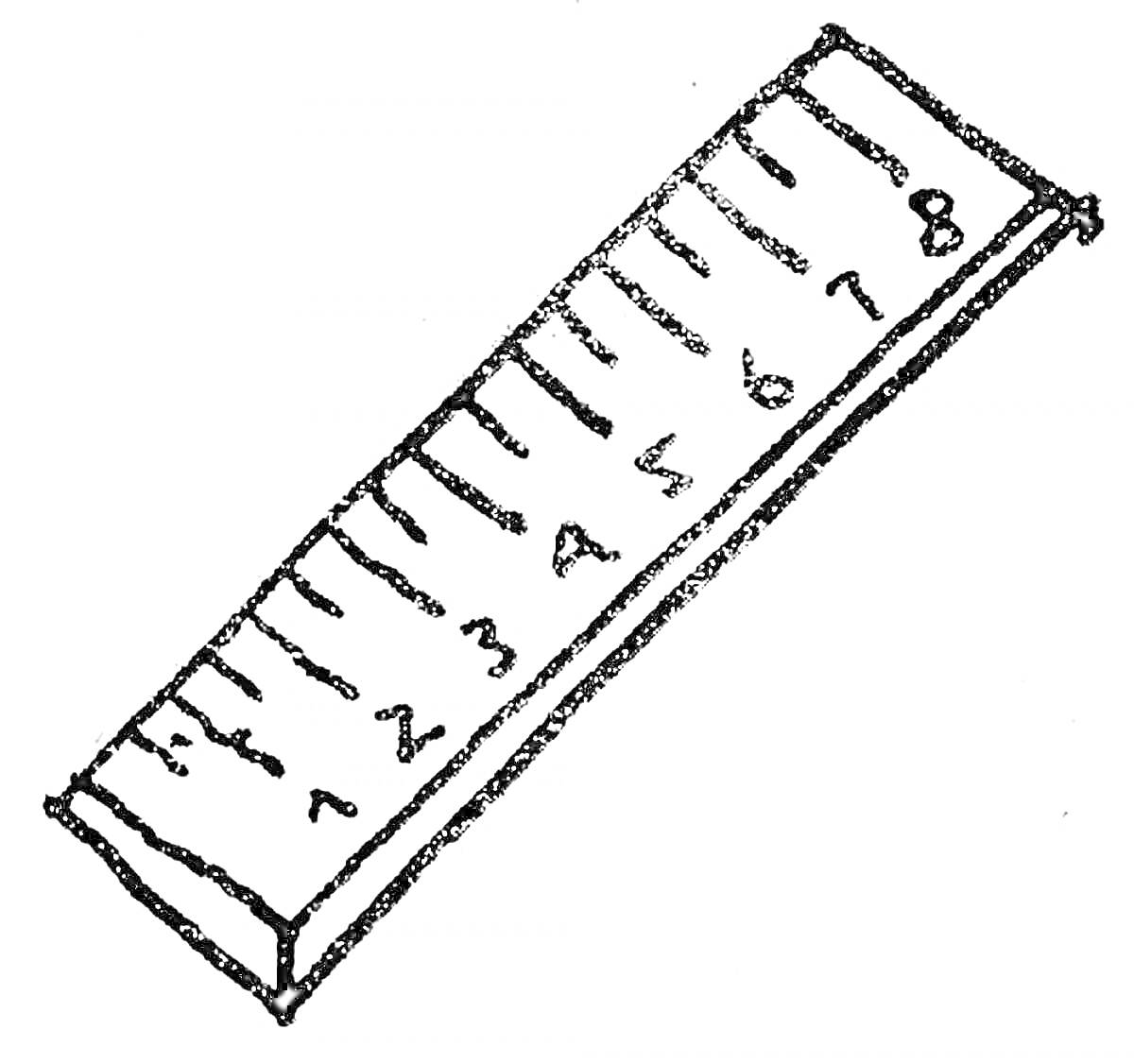 Раскраска Линейка с делениями и цифрами от 1 до 8