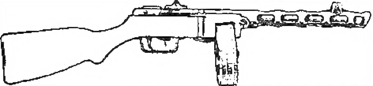 Раскраска Пистолет-пулемёт Шпагина (ППШ) со складным прикладом и дисковым магазином