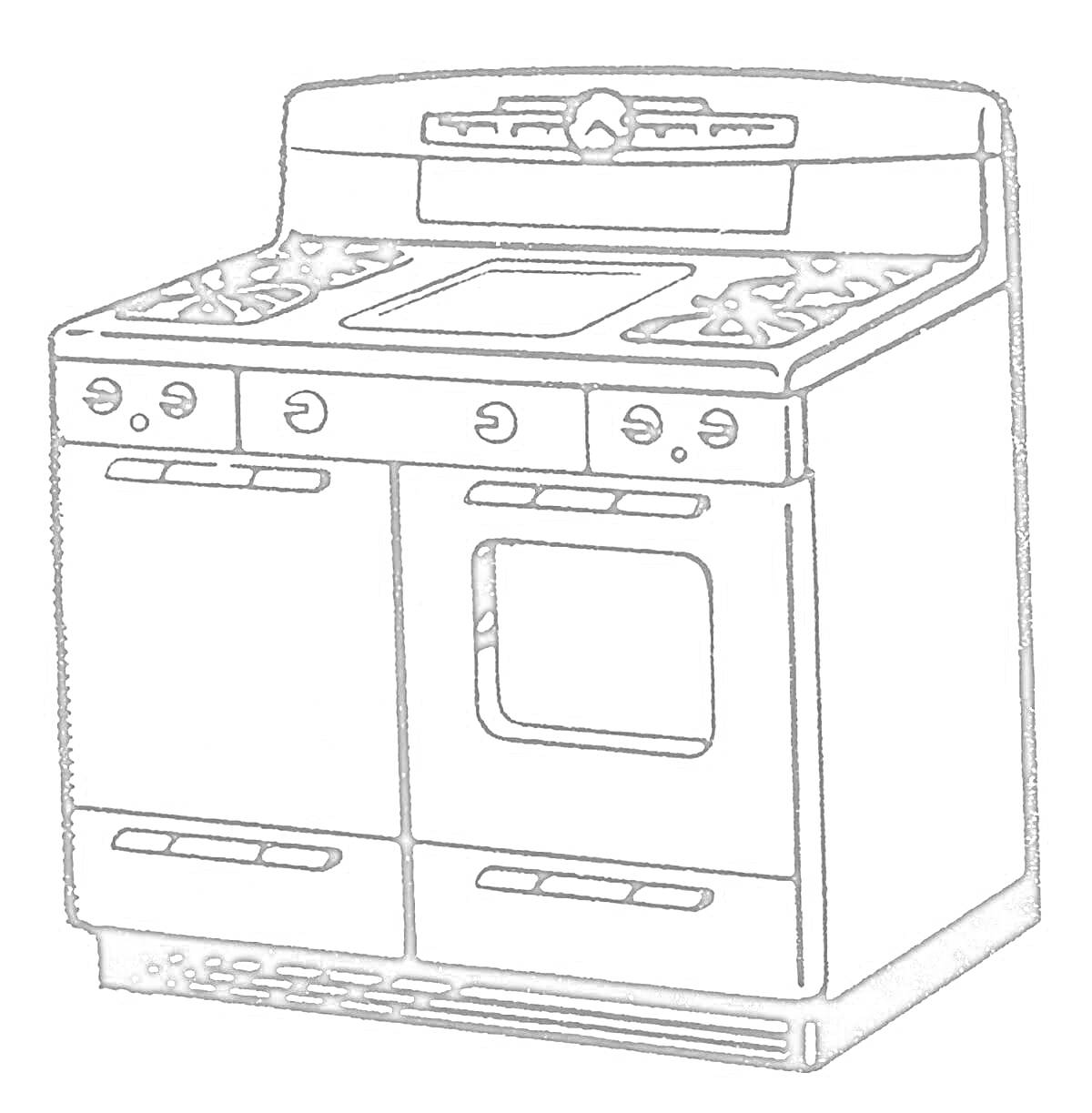 Раскраска Газовая плита с двумя конфорками и духовкой