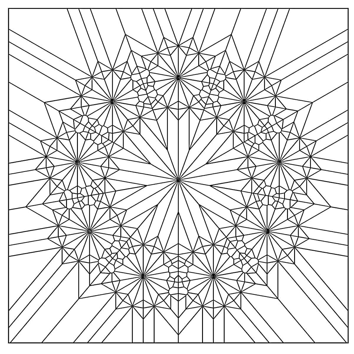 Раскраска Фрактальный цветочный узор с радиальными лучами