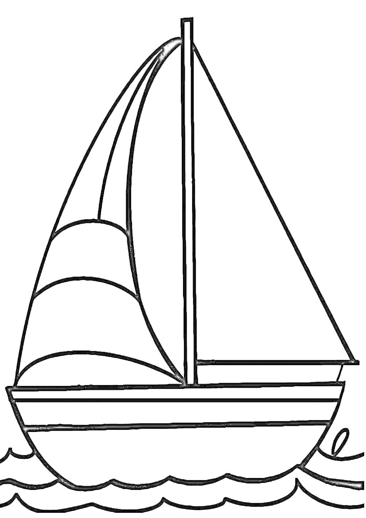 Раскраска Парусник на волнах с двумя парусами