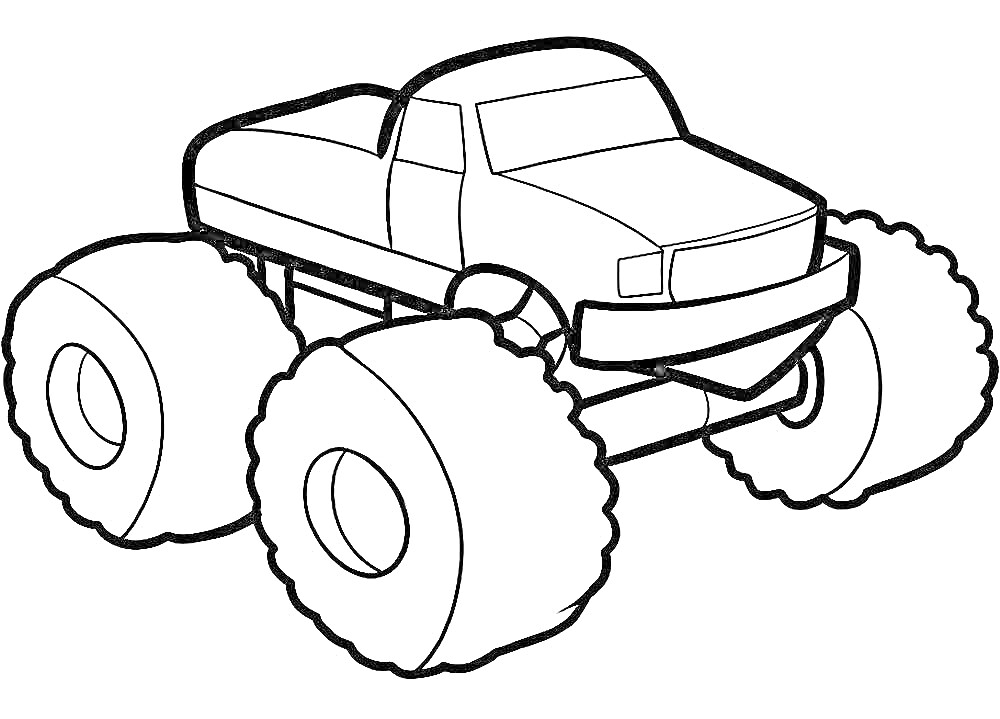 Раскраска Монстр Трак с большими колёсами в профиль