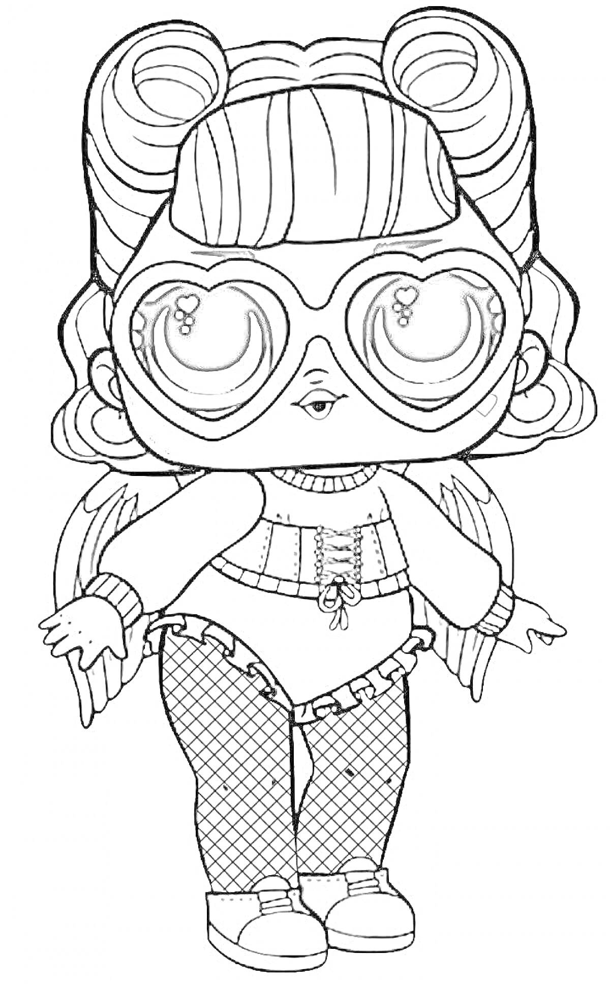 Кукла ЛОЛ с большими глазами в очках, с крыльями и в костюме с шортами и колготками