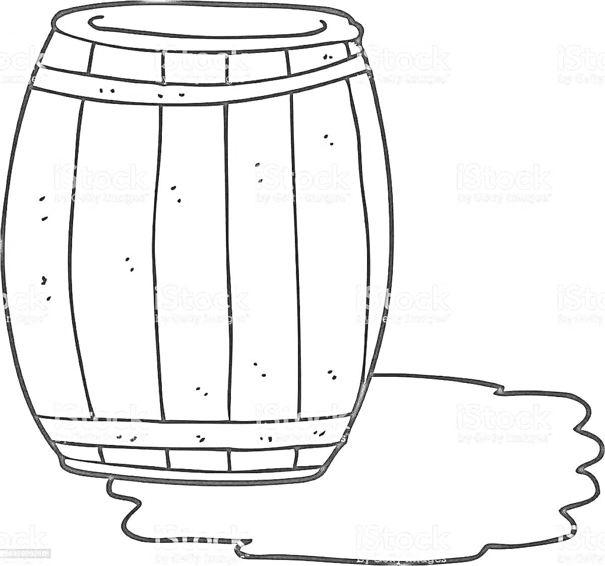 На раскраске изображено: Бочка, Лужа