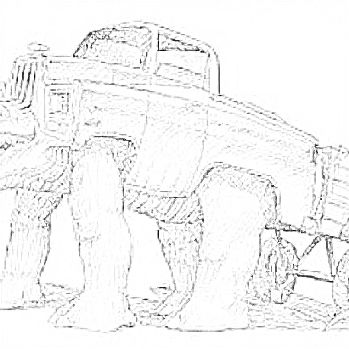 Раскраска Машина пожиратель с туловищем грузовика и четырьмя мощными лапами