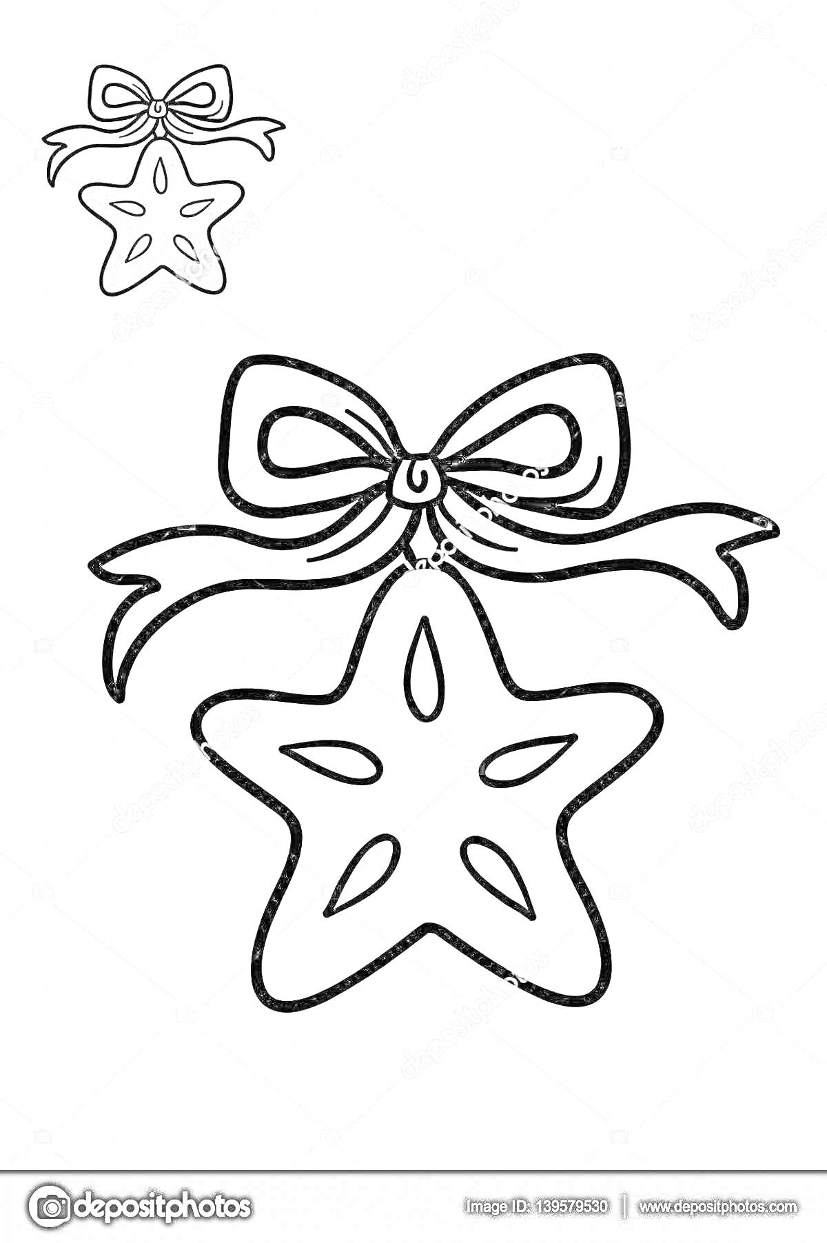 На раскраске изображено: Рождественская звезда, Бант, Рождество, Декоративный элемент
