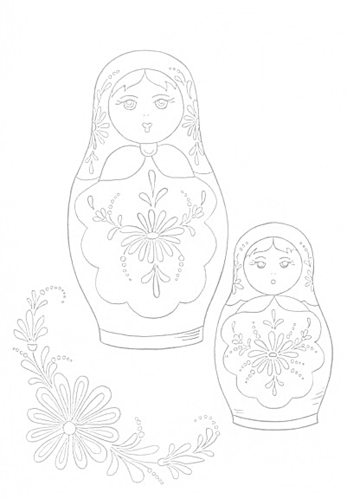 Раскраска Матрешки с цветочным узором