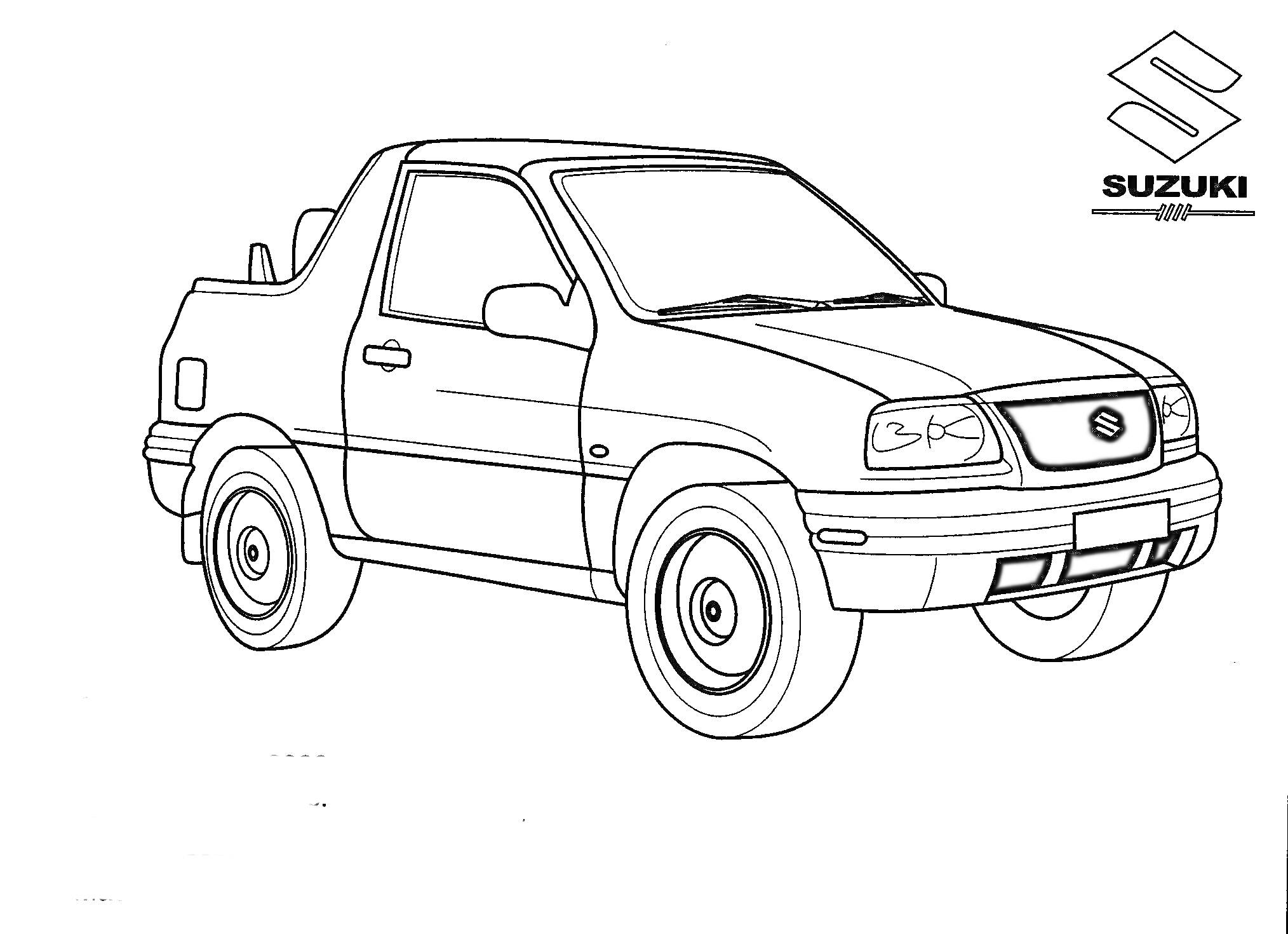 Раскраска с изображением внедорожника Suzuki с логотипом