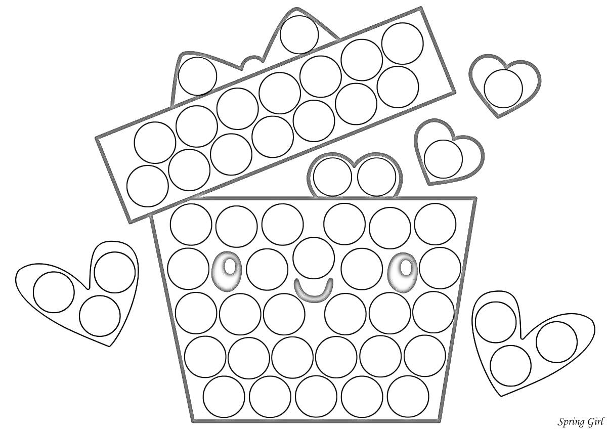 Раскраска Коробка с улыбкой и сердечками