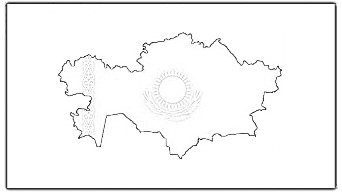 Раскраска Карта Казахстана с изображением герба в центре