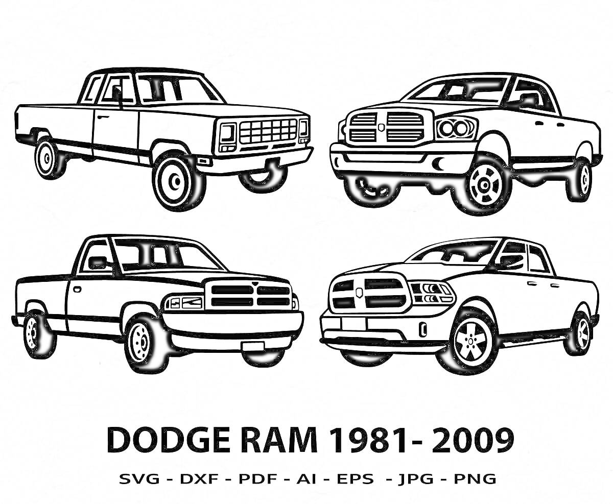 На раскраске изображено: Dodge ram, Модель, Пикап, Транспорт, Линии