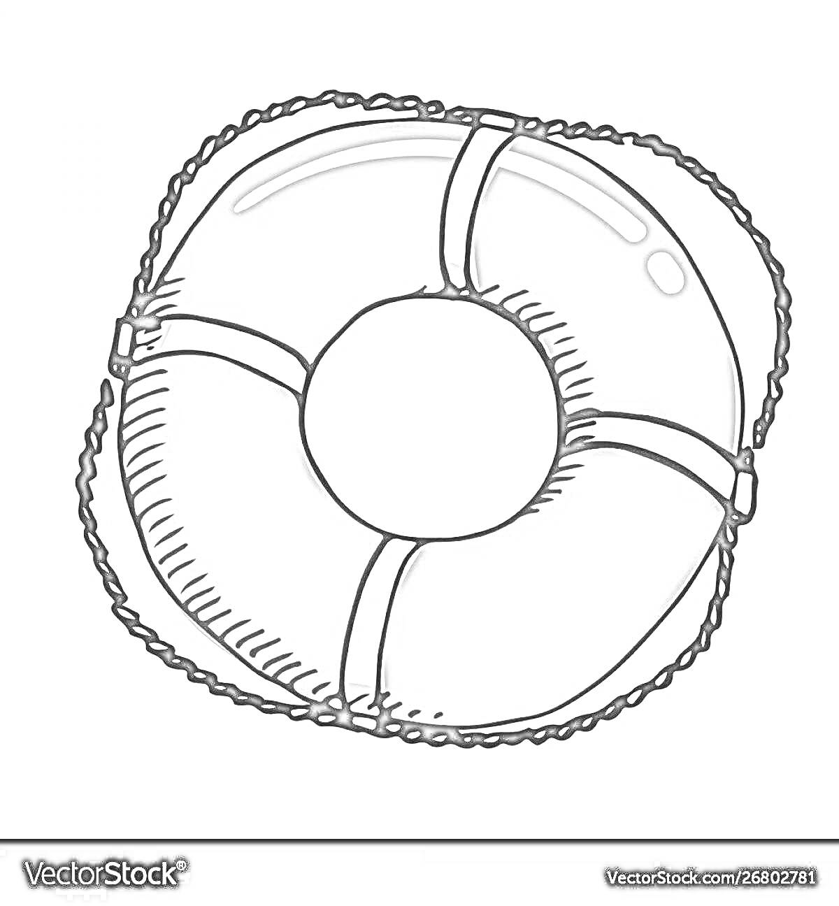 Раскраска Спасательный круг с веревкой и ремнями