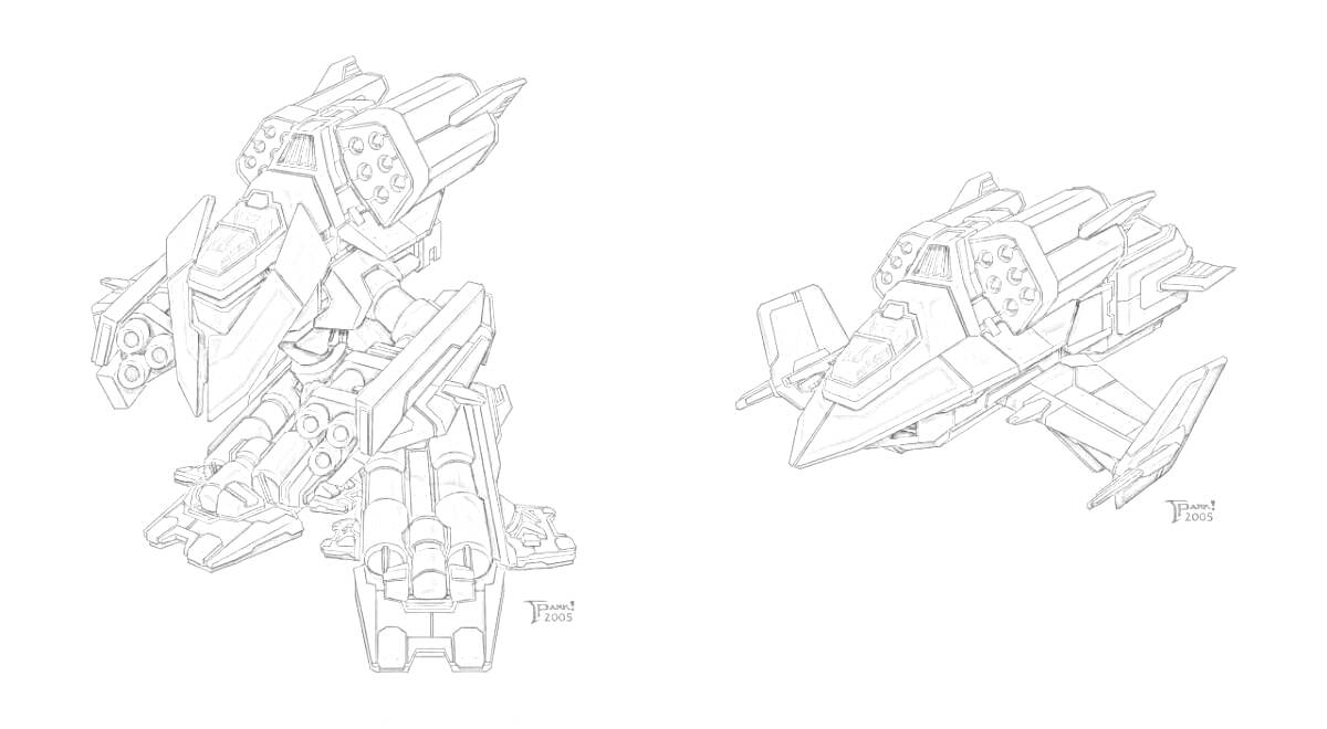 Раскраска Боевой робот и космический корабль из Старкрафта