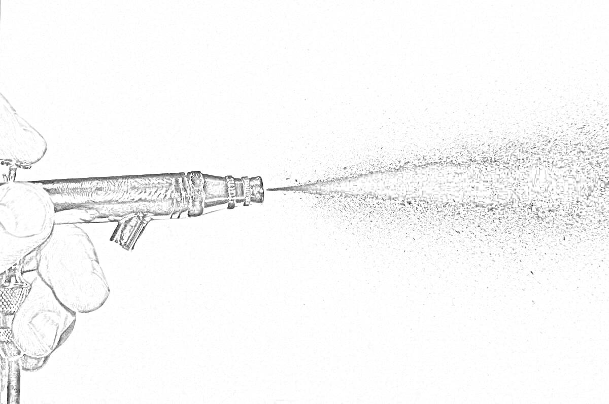 Раскраска Рука держит аэрограф, распыляющий краску