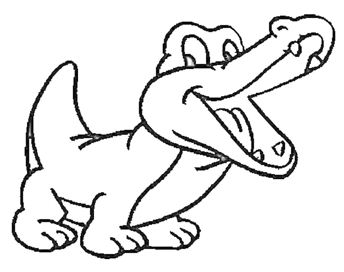 Раскраска Раскраска крокодила с открытой пастью и улыбающимся