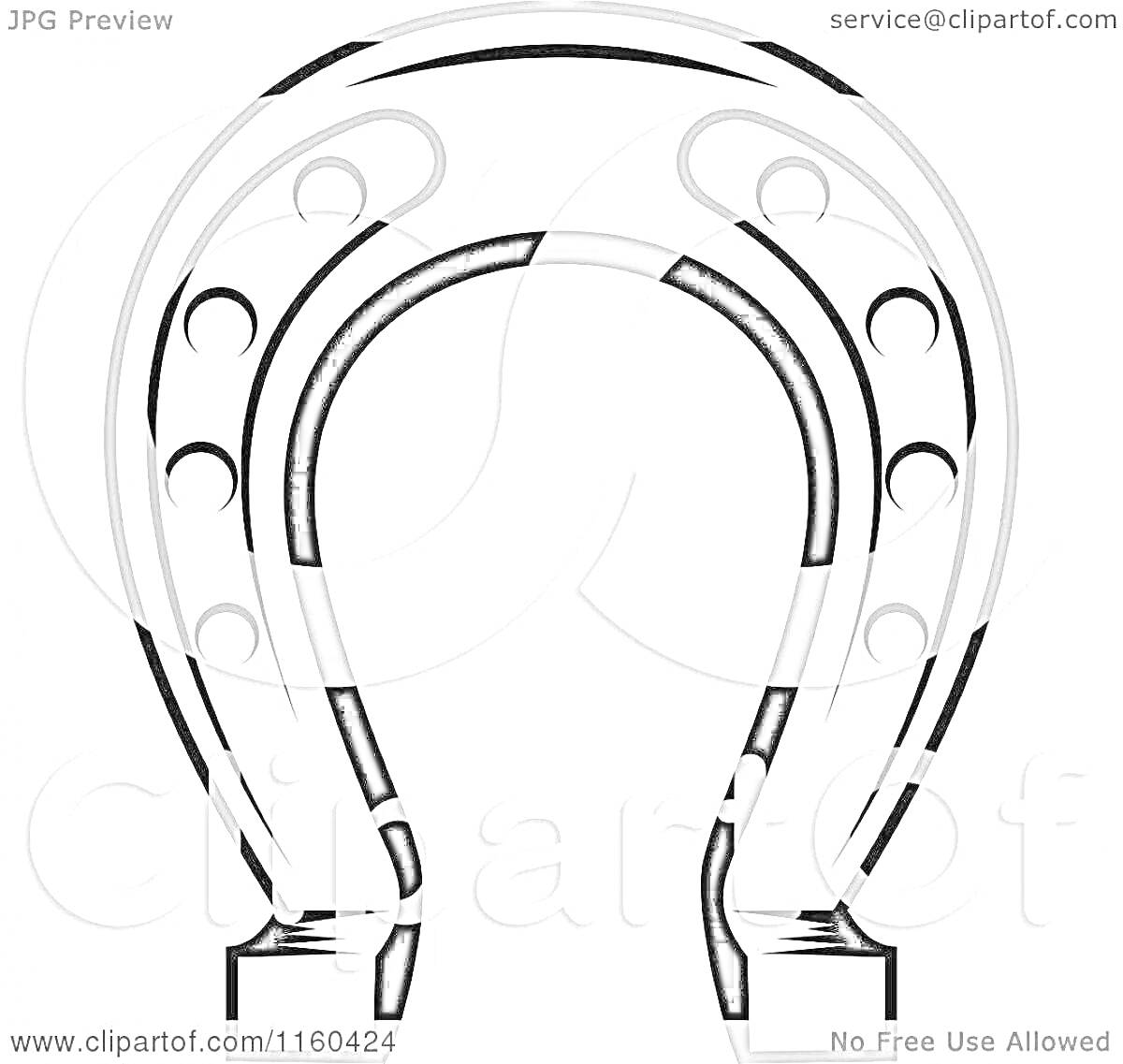 На раскраске изображено: Подкова, Для детей, Отверстия, Декоративные элементы, Удача