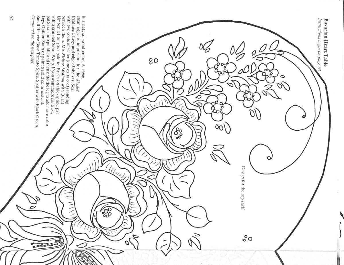 Раскраска Жостовская роспись - шаблон с цветами и листьями