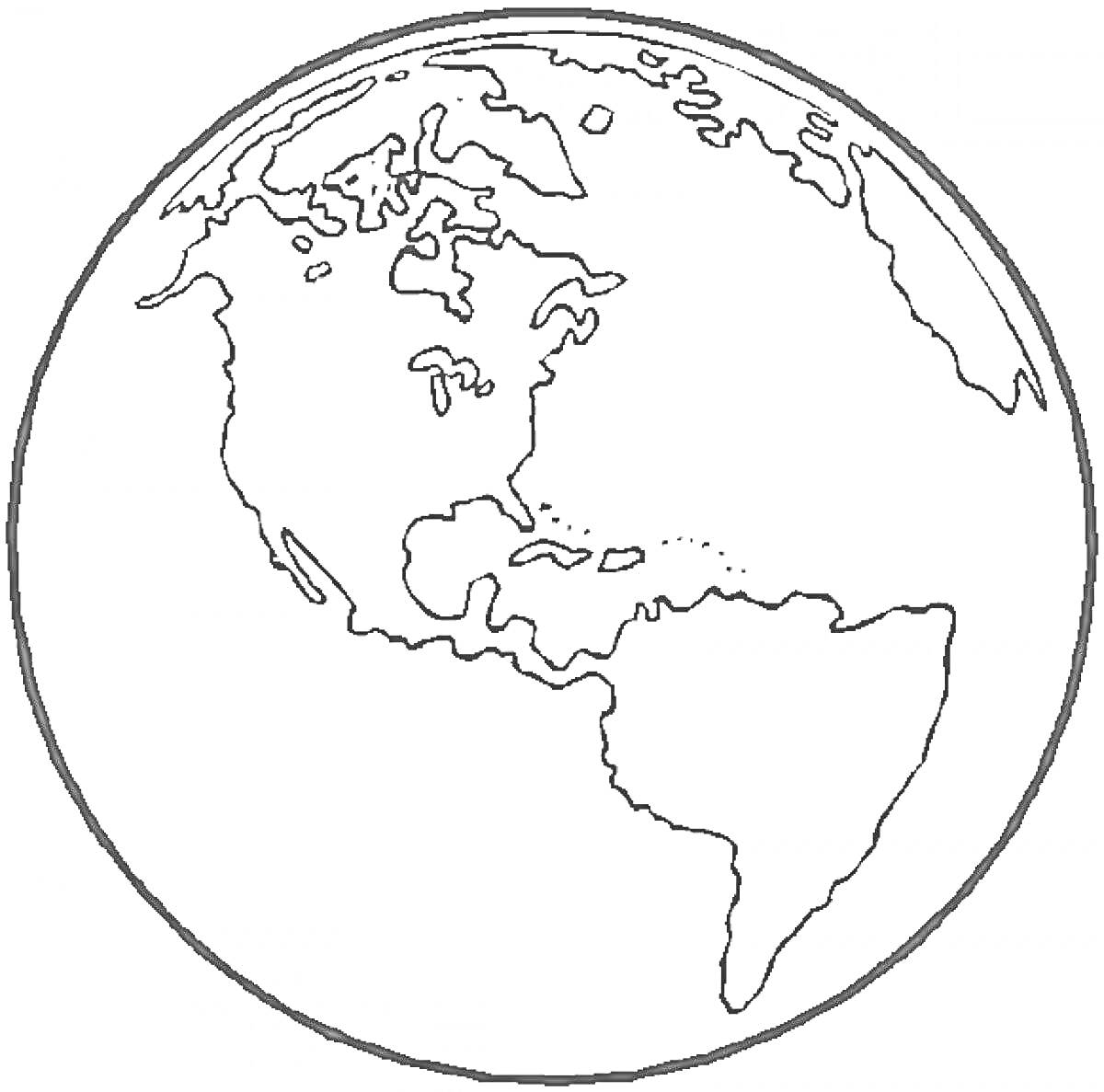 На раскраске изображено: Земной шар, Мир, Северная Америка, Южная Америка, География, Планета Земля